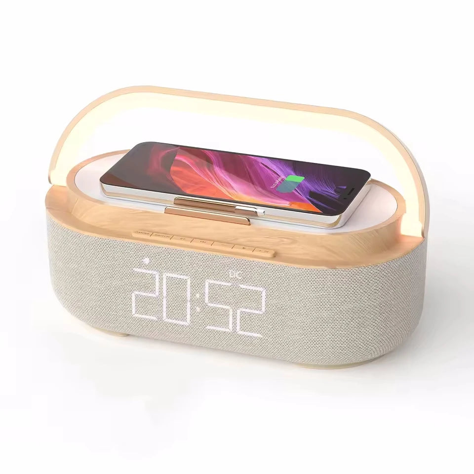 Portable Bluetooth Speaker Wireless Charging FM Radio Alarm Clock