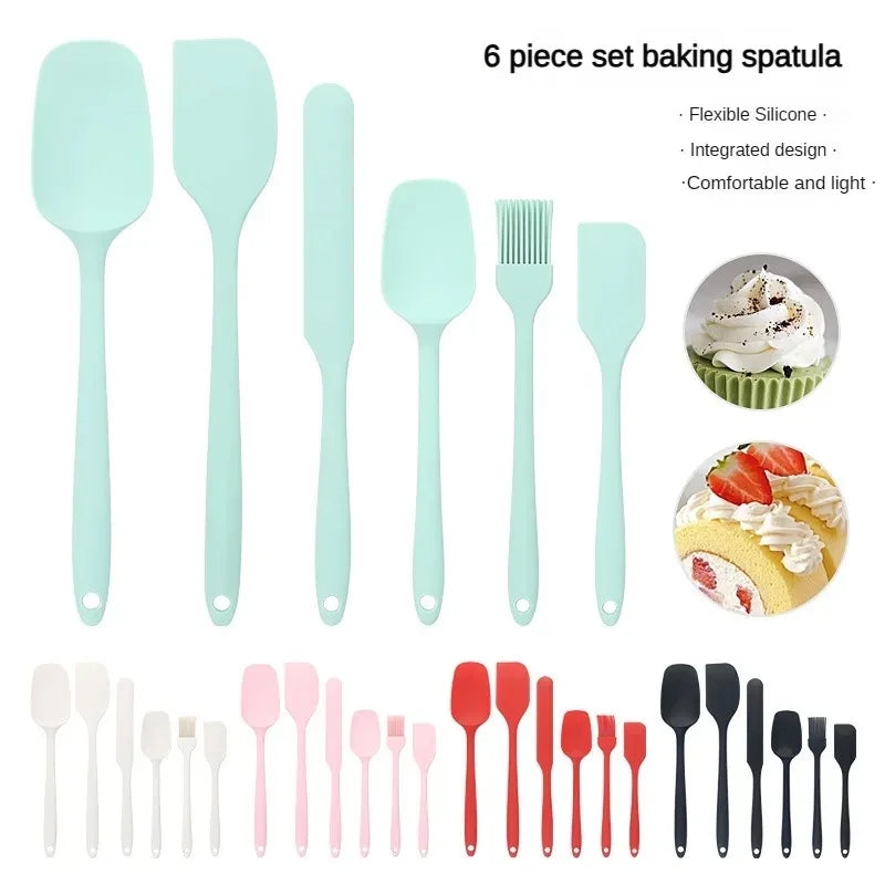 6pc Silicone Spatula set for baking-cake frosting kit with brush