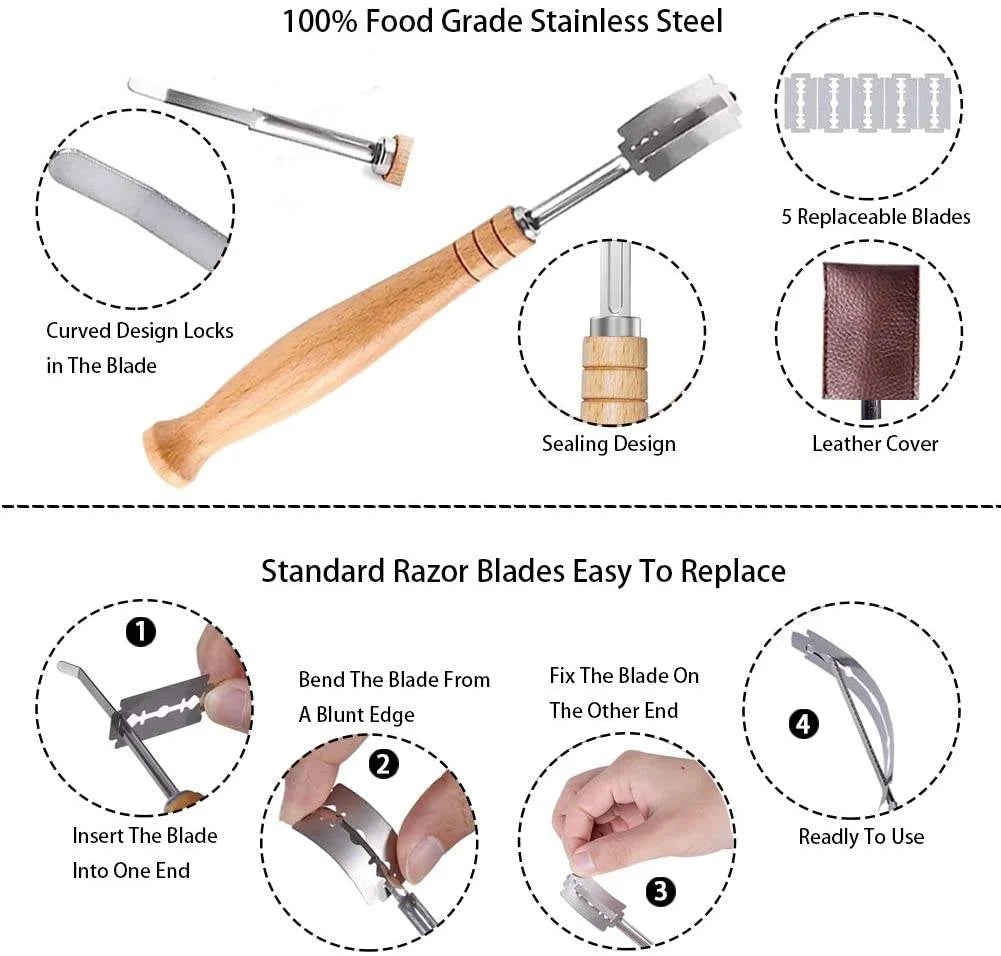 1-5P Bread Cutter French Bread Blades Kitchen Gadgets Normal Wood