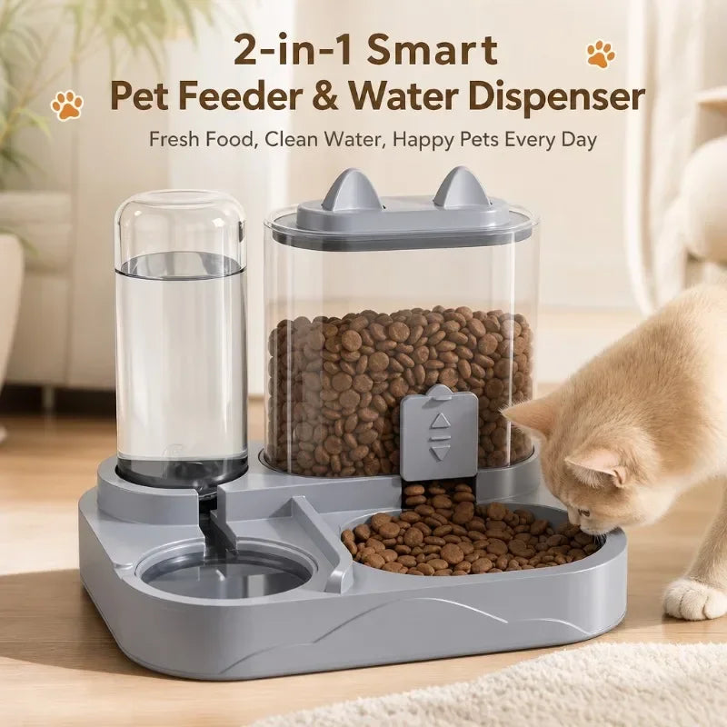 Pet Feeder Dual Food Bowl All-in-One Automatic Food Water Dispenser