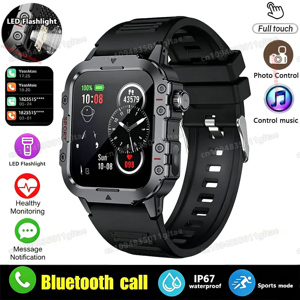 Smart Watch For Men LED Flashlight GPS Fitness Tracker Heart Rate
