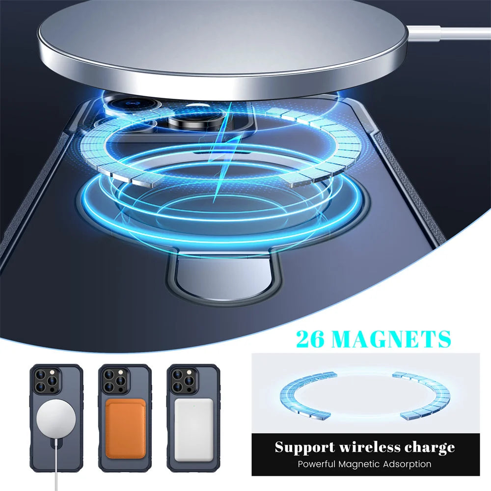 For Magsafe Wireless Charge Fold Magnetic Stand Phone Case For iPhone