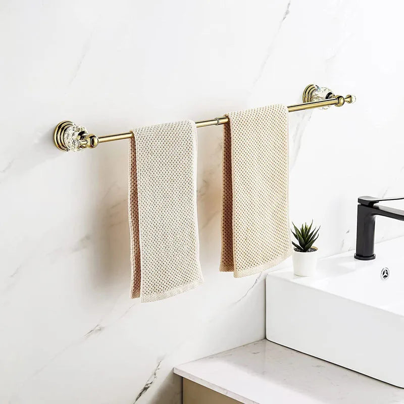 4 Pieces Gold Bathroom Accessories Sets Brass&Crystal Retractable