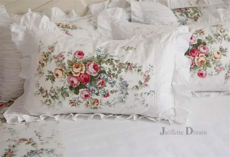 2 Pieces White Satin Lace Ruffle Pillow Case European Style Elegant Embroidered Pillowcase Luxury Bedding Pillow Cover