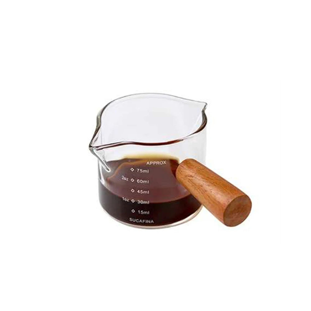 1pc Glass Measuring Cup Wood Handle Glass Espresso Measuring Cup