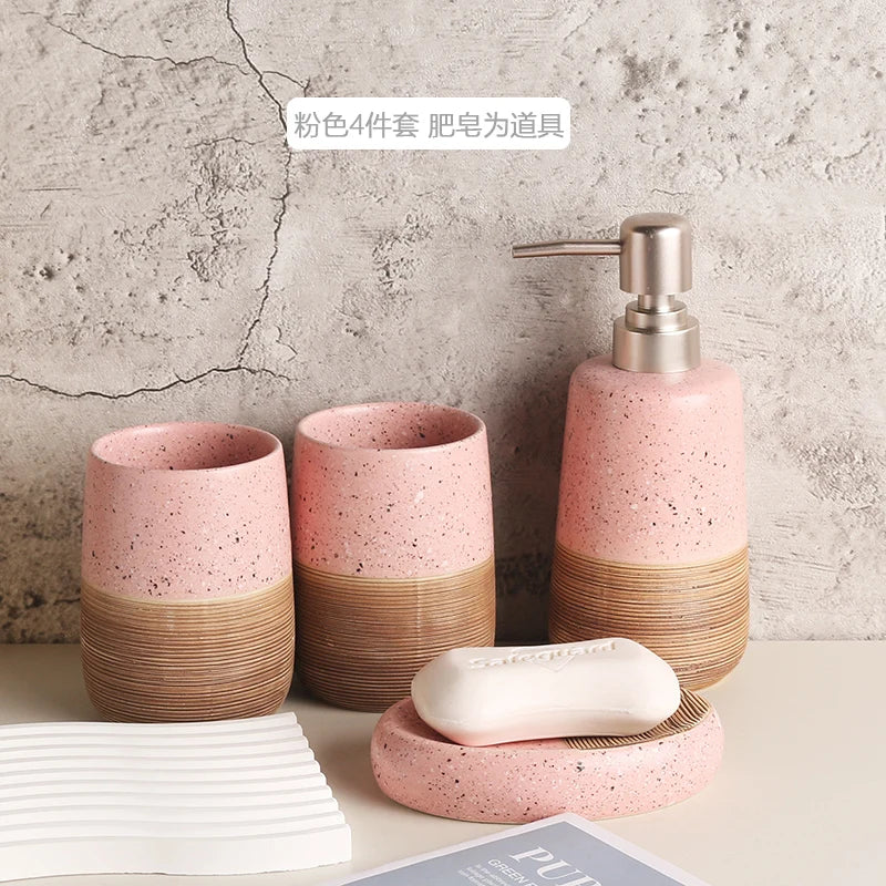Pink ceramic toothbrush holder, mouth cup tooth cup soap dish