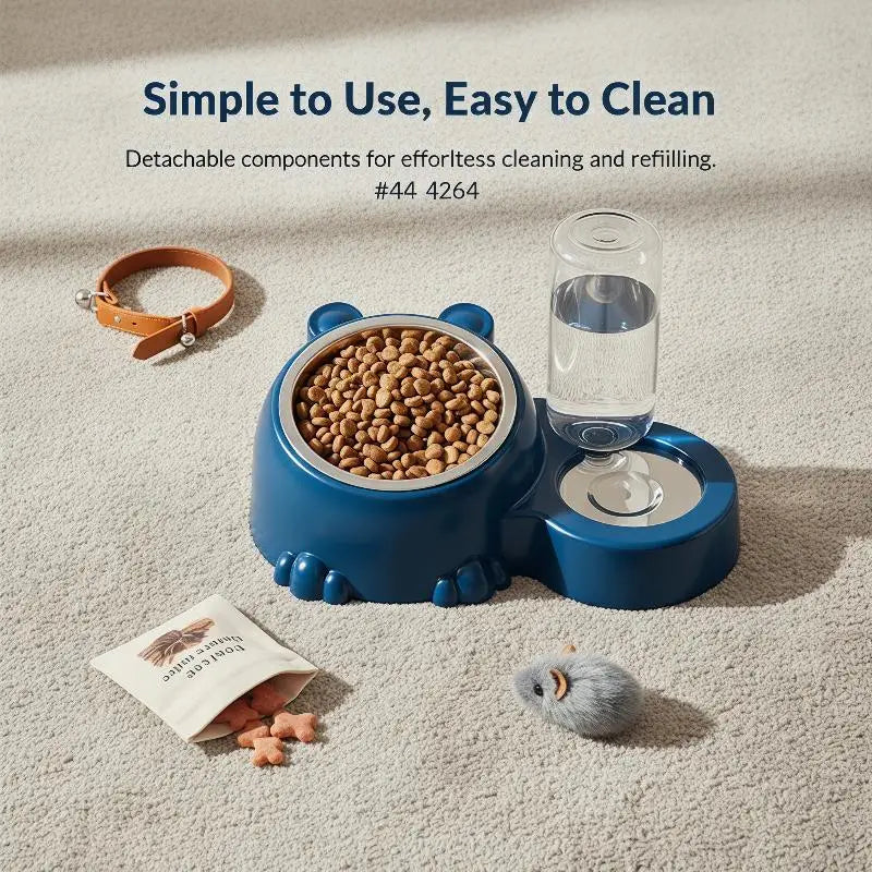 Pet Bowl 2-in-1 Auto Water Feeder, Tilted Elevated Cat Dog Bowl For