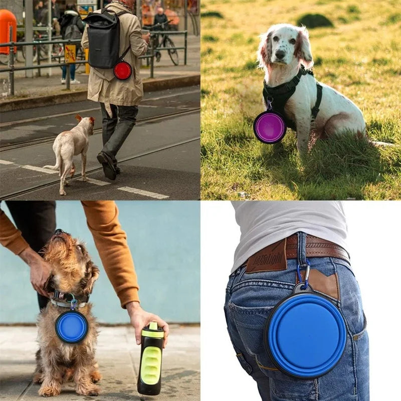 Folding Portable Silicone Dog Feeder Bowl 2 In 1 Pet Dispenser