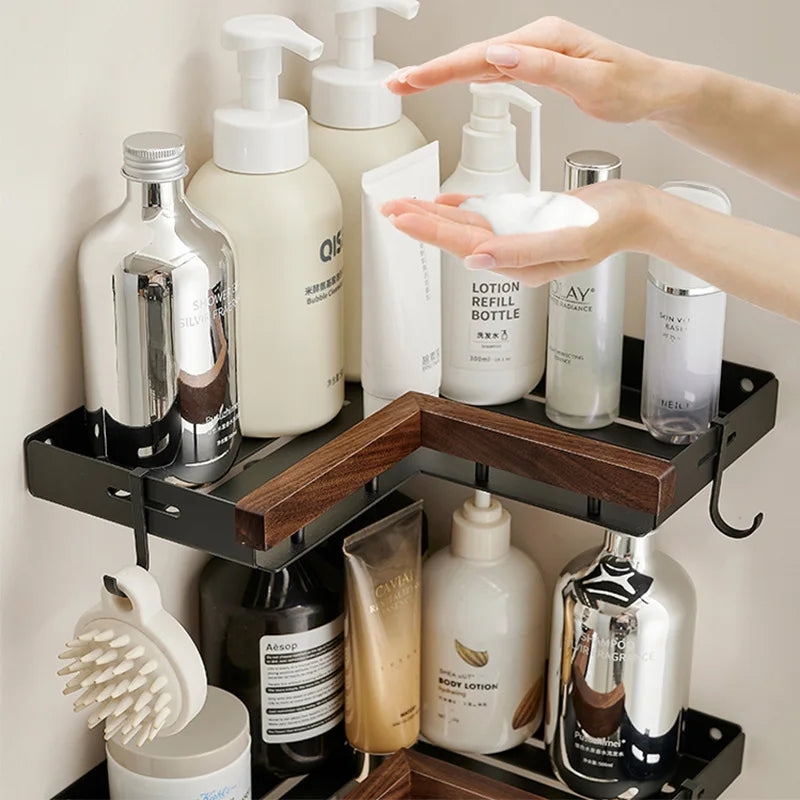 Black walnut bathroom storage rack storage rack perforated washbasin