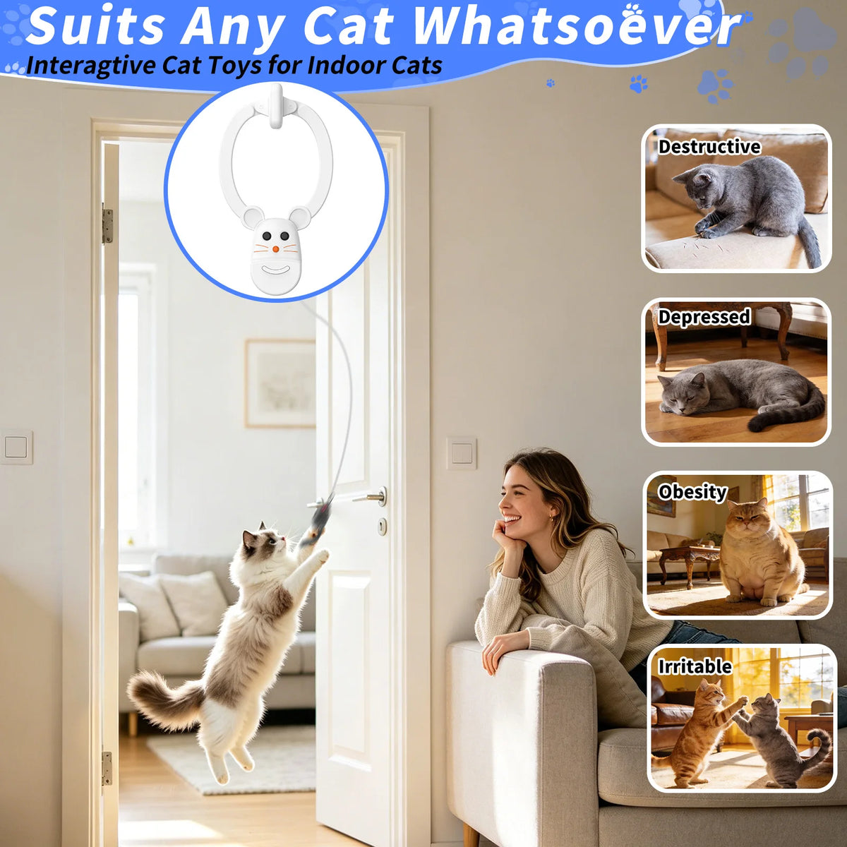 Interactive Cat Toys for Indoor Cats, Rechargeable Durable Safe