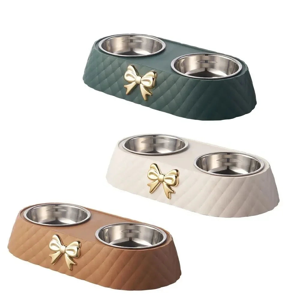 Pet Cat Food Bowl PP Base Bow-tie Bowknot Cat Feeder Stainless Steel