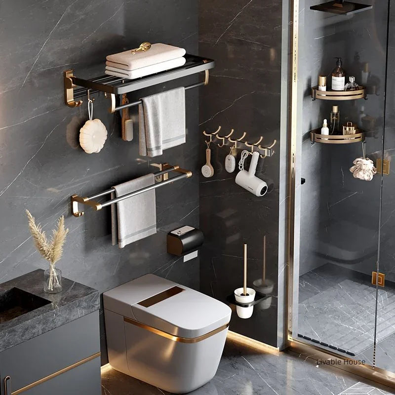 gold Bathroom Shelf Hook Toilet Paper Holder Toilet Brush Towel