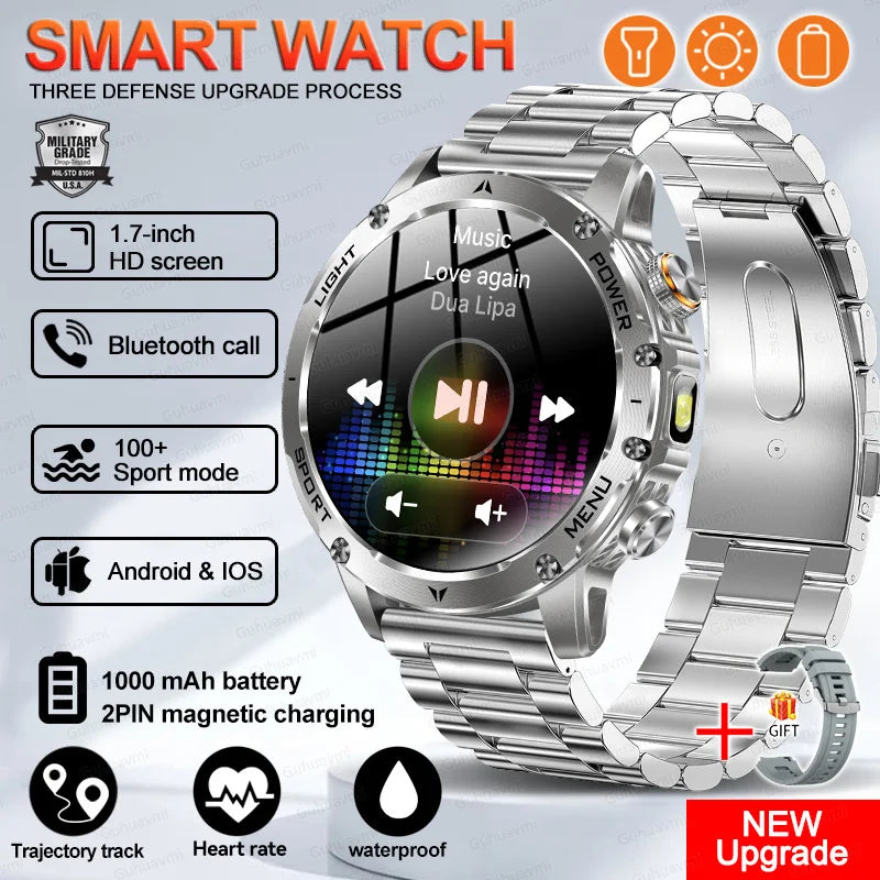 2026 Military Smart Watch Fitness Clock Men 466*466 AMOLED Screen 1000mAh Battery Flashlight Call Waterproof T-Rex 3 Smartwatchs