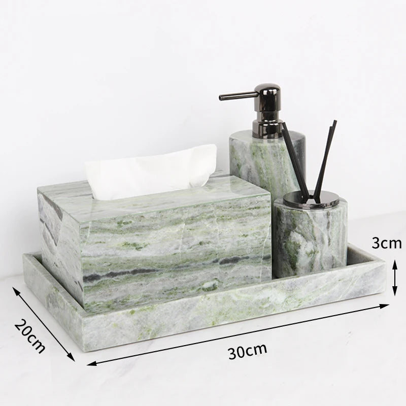 Emerald Green Natural Marble Bathroom Set Luxury Soap Dish Cotton