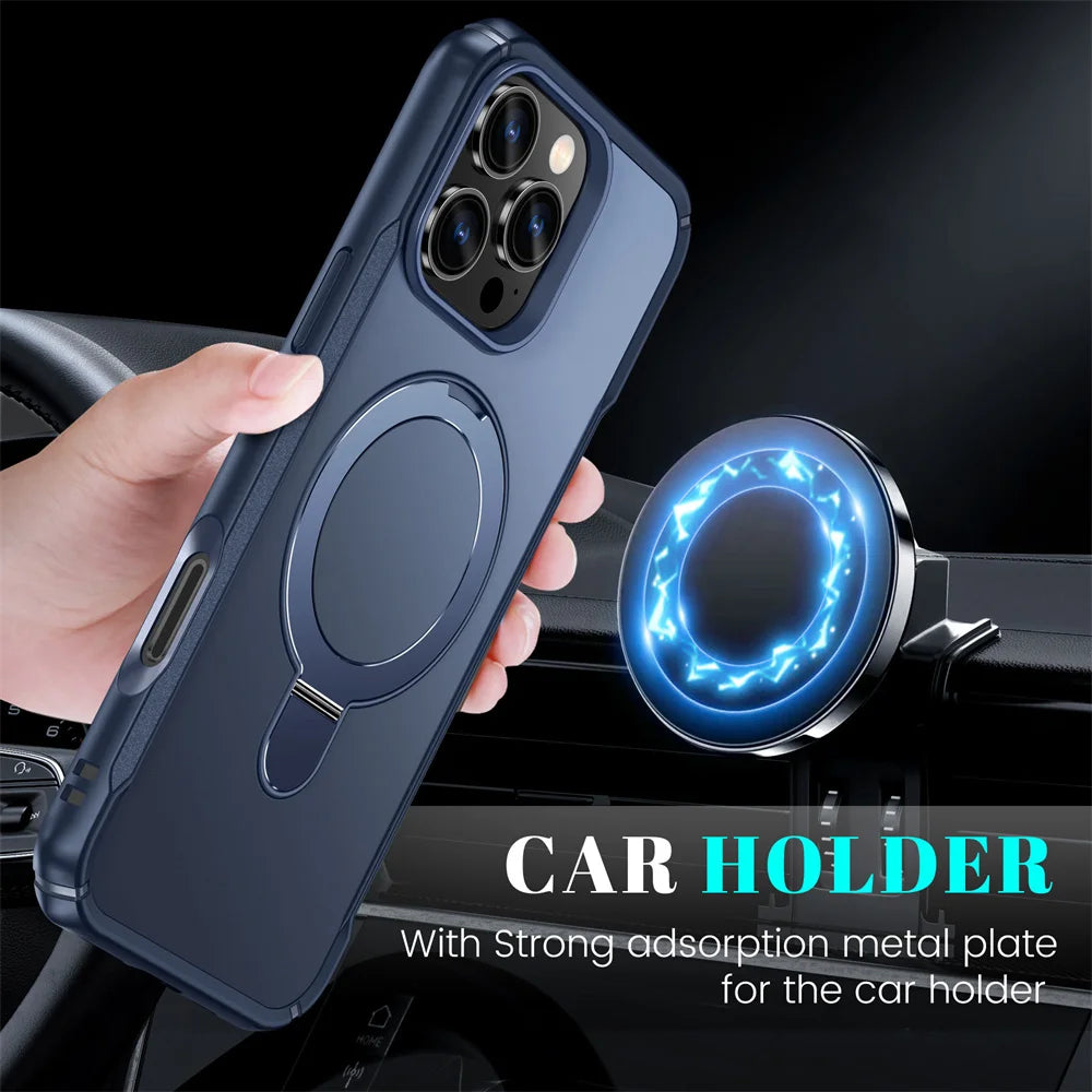For Magsafe Wireless Charge Fold Magnetic Stand Phone Case For iPhone