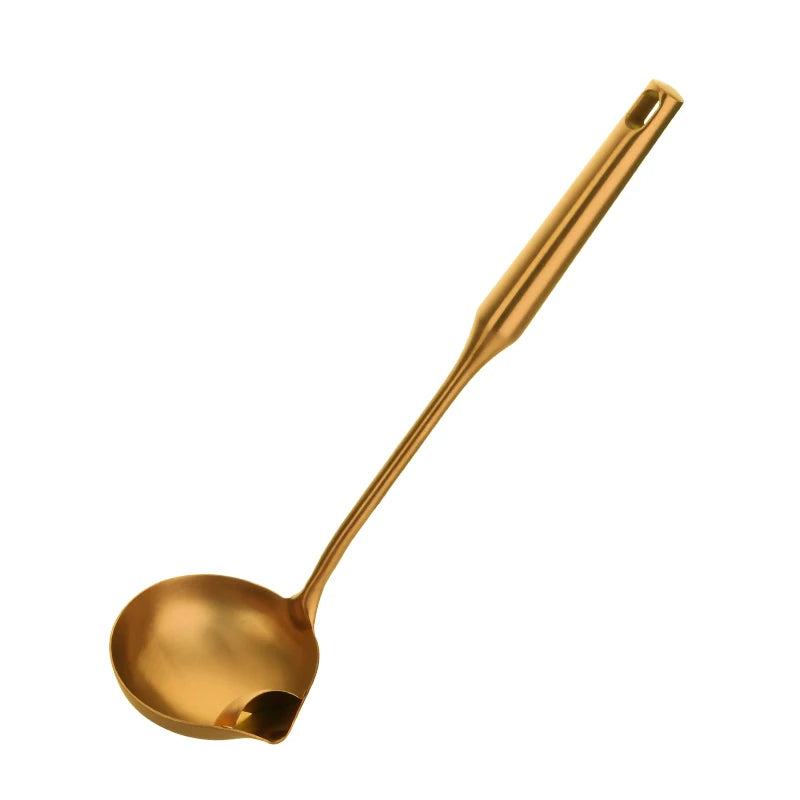 1PC Gold Stainless Steel Oil Filter Spoon Long Handle Spoons Kitchen Gadgets Oil Soup Separate Grease Hot Pot Portable Strainer