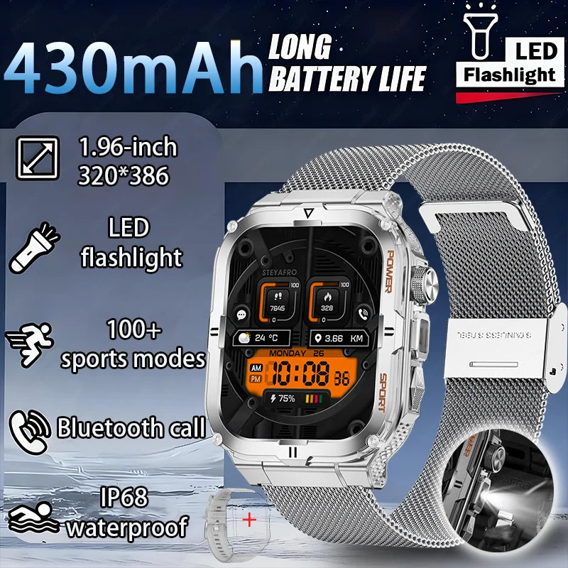 2026 New Men's Outdoor Fitness Smart Watch with Flashlight Multi-Functional Reminder 3D Dynamic Dial Sports Trajectory Tracker