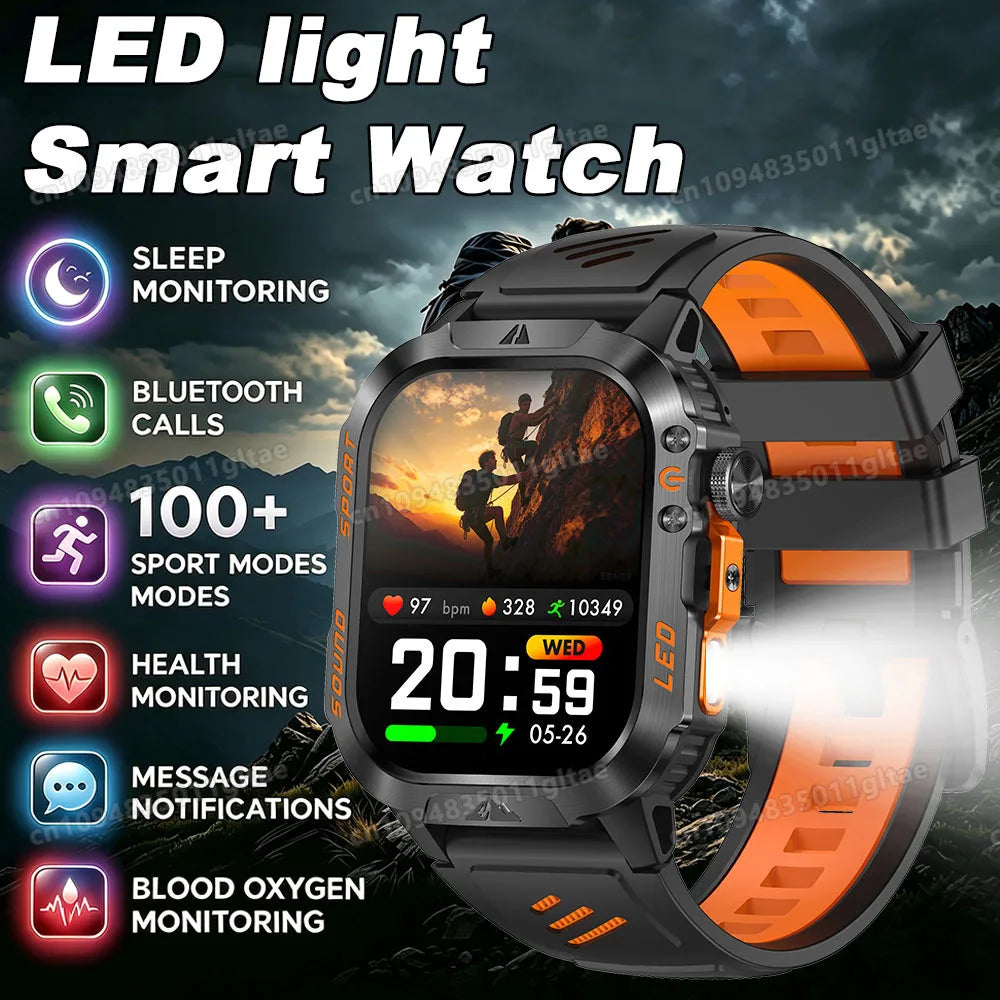 Smart Watch For Men LED Flashlight GPS Fitness Tracker Heart Rate