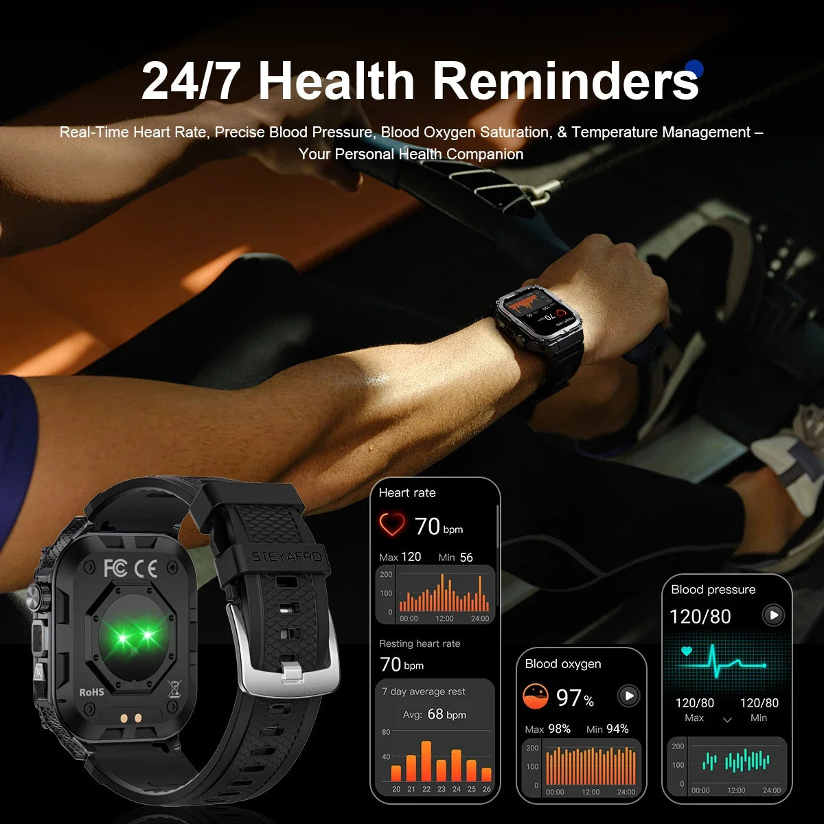 2026 New Men's Outdoor Fitness Smart Watch with Flashlight Multi-Functional Reminder 3D Dynamic Dial Sports Trajectory Tracker