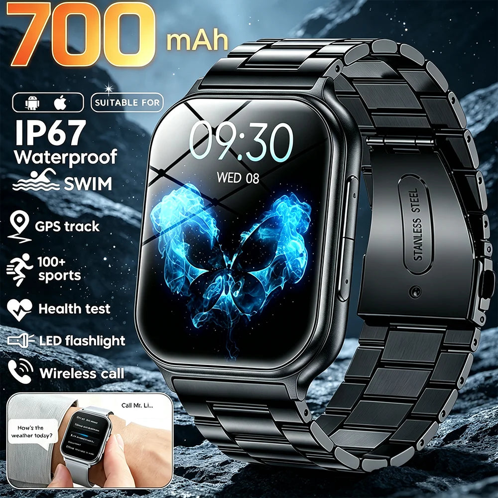 2026 New Sports Smartwatch 700mAh Battery Fitness Tracker 3ATM Waterproof Heart Rate Bluetooth Call Smartwatch Men's and Women's