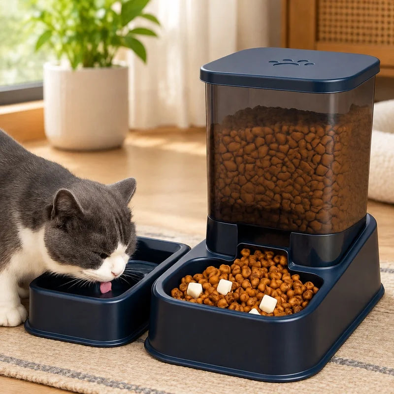 Automatic Pet Feeder Bowl with Water Dispenser, Battery-Free Portion