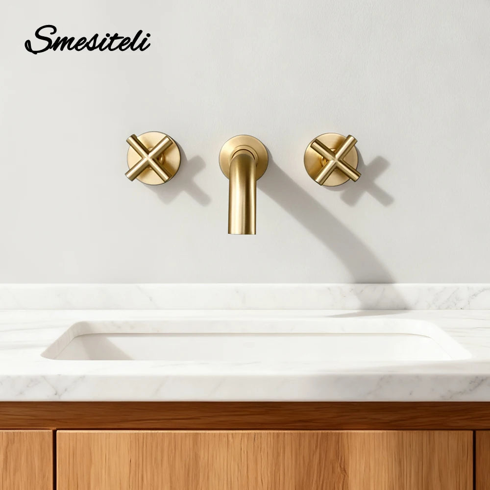Smesiteli Modern Rose Gold Basin Faucet Double Handle Brass Surface