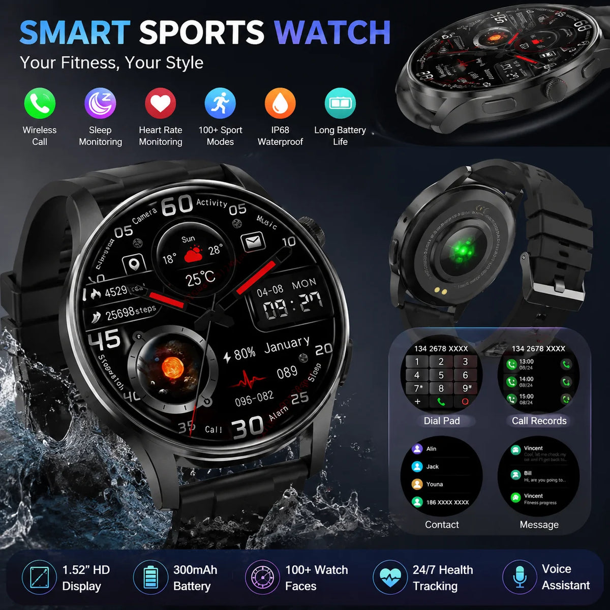 Smart Watch for Men women Bluetooth Call Fitness Tracker Sports Watch