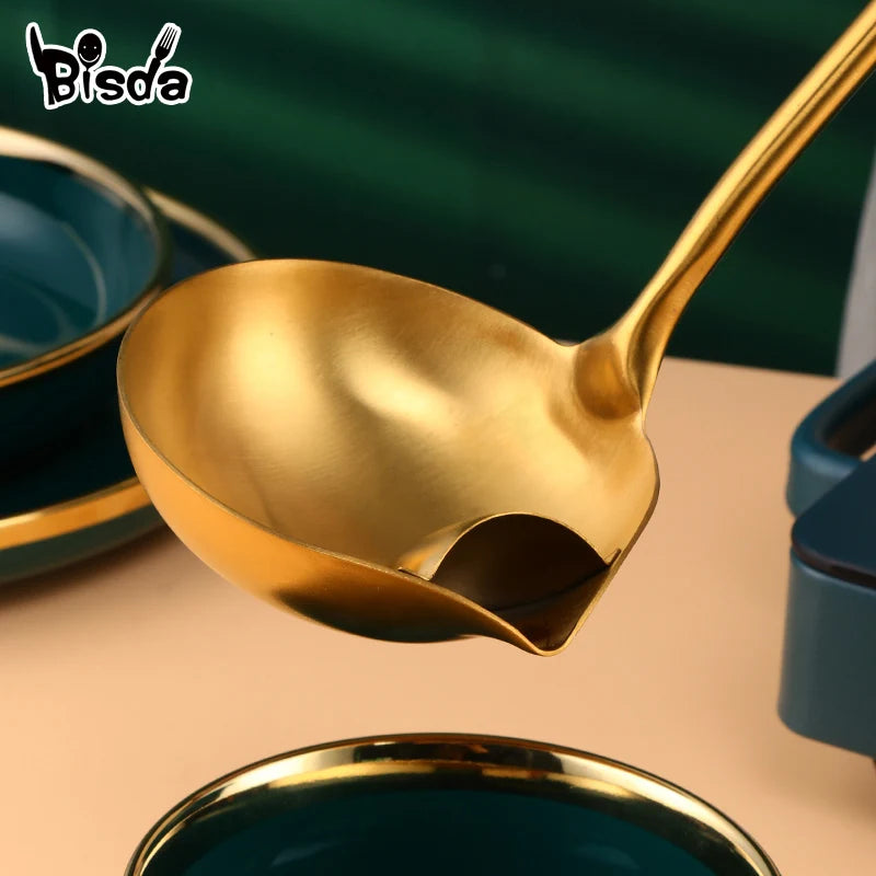 1PC Gold Stainless Steel Oil Filter Spoon Long Handle Spoons Kitchen