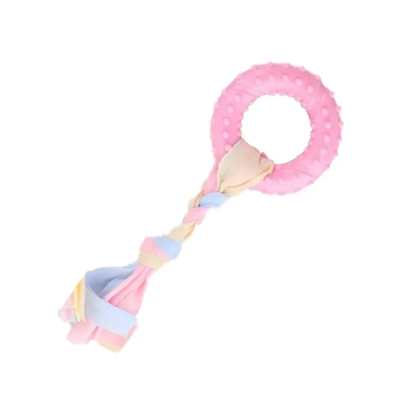 Dog Chew Toys for Cleaning Teeth Pink Soft Rubber Bone Funny Ball