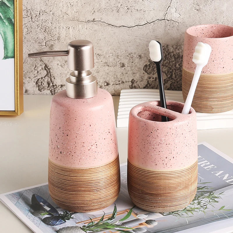 Pink ceramic toothbrush holder, mouth cup tooth cup soap dish