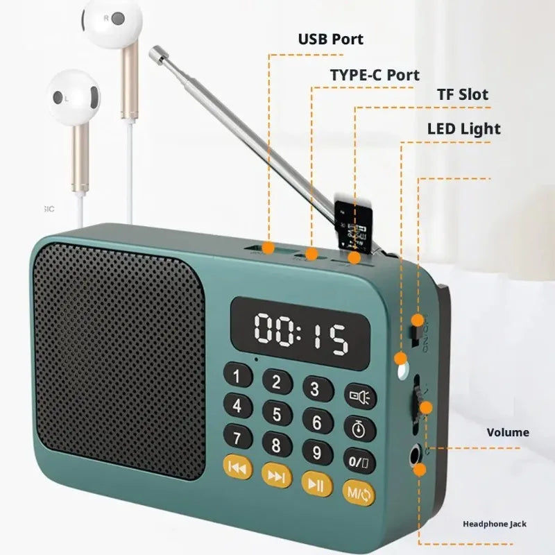 Portable FM Radio Portable Bluetooth Speaker with LED Light support