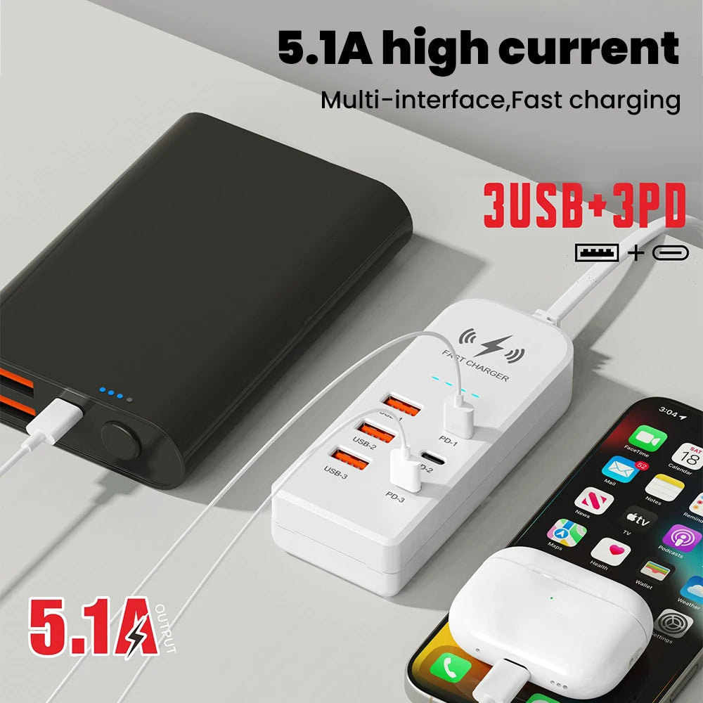 3USB 3Type C Charger Power Strip Universal Fast Charging EU/US Plug