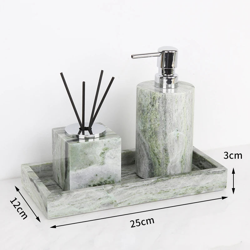 Emerald Green Natural Marble Bathroom Set Luxury Soap Dish Cotton