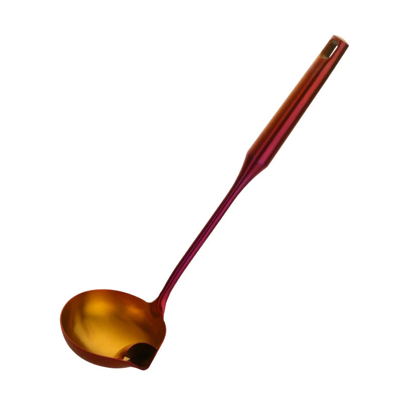 1PC Gold Stainless Steel Oil Filter Spoon Long Handle Spoons Kitchen Gadgets Oil Soup Separate Grease Hot Pot Portable Strainer