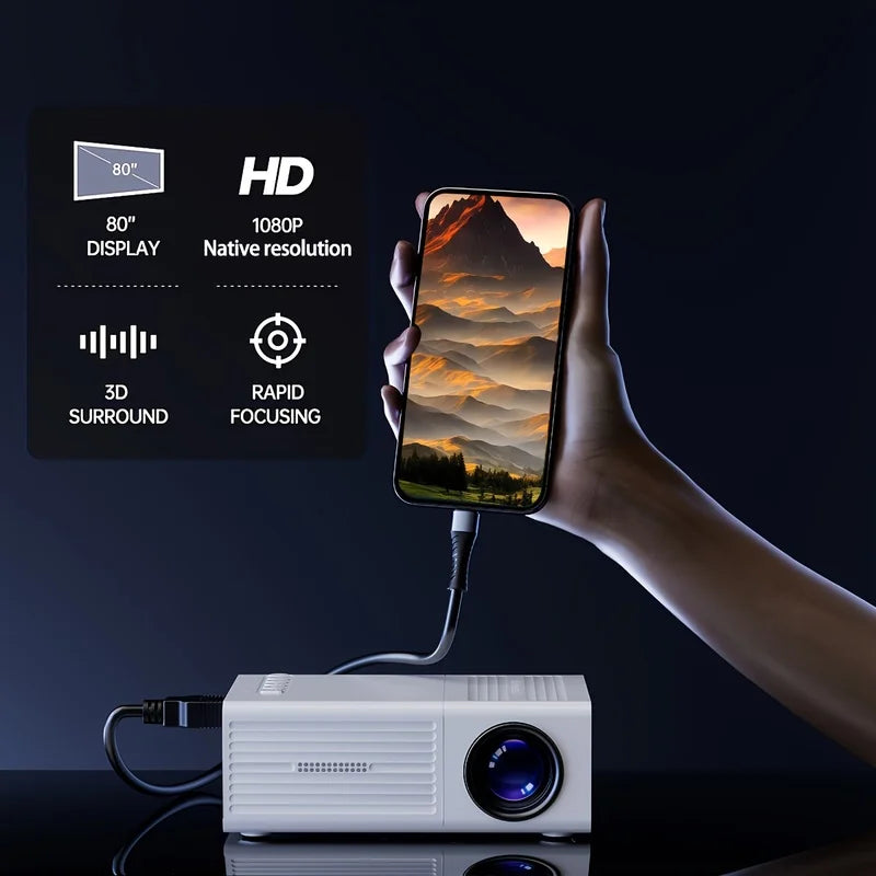 Portable Video Projector: 1920*1080P Resolution, Supports Mobile