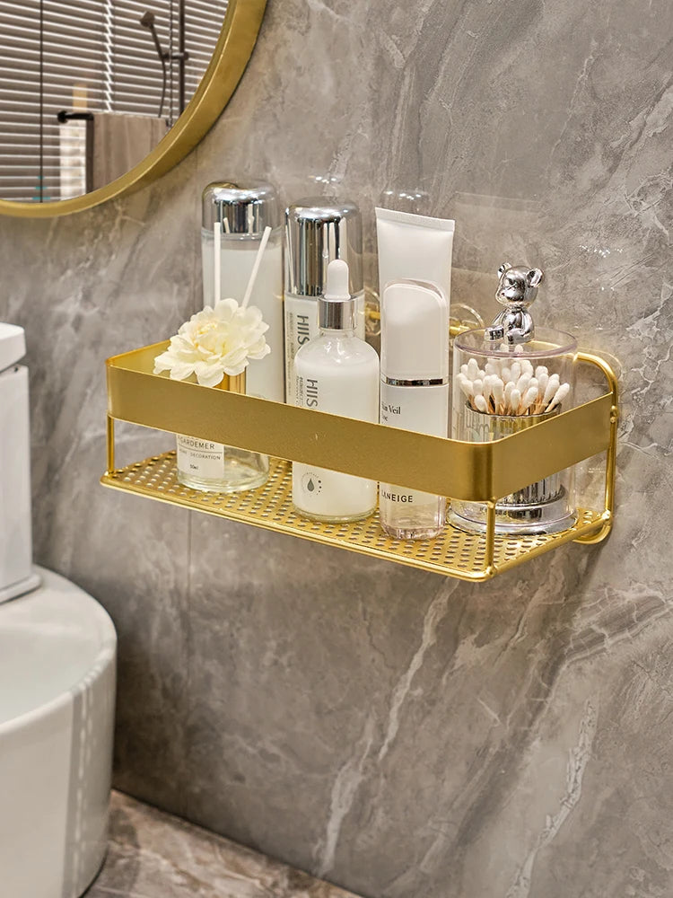 Gold storage rack bathroom wall mounted storage rack bathroom shampoo