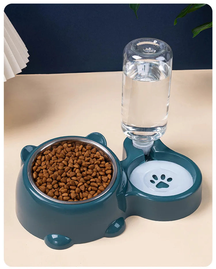 Pet Bowl 2-in-1 Auto Water Feeder, Tilted Elevated Cat Dog Bowl for