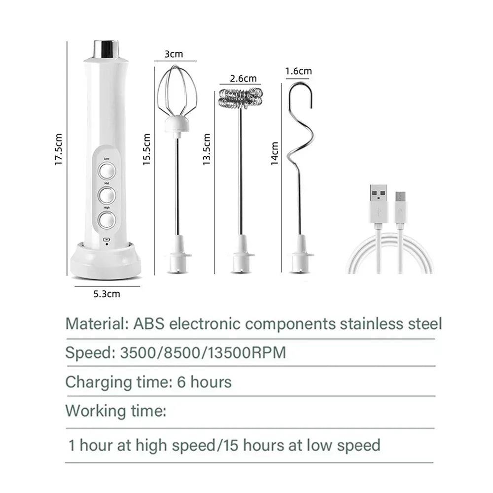 USB Rechargeable Electric Milk Frother Mini Handheld Foam Maker 3
