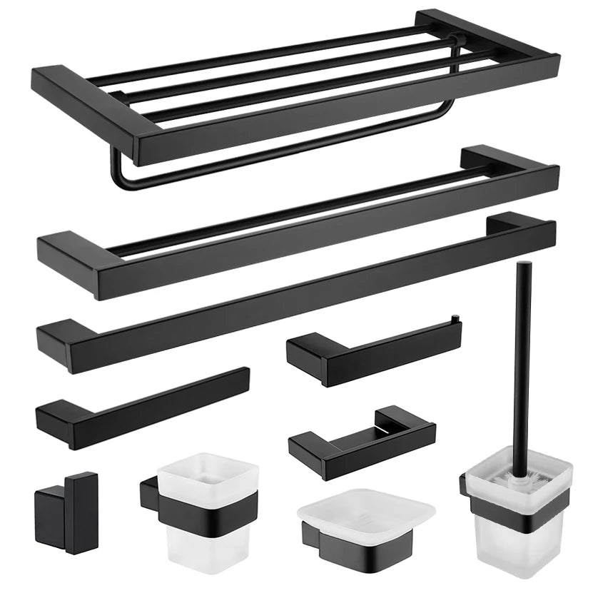 Matte Black Bathroom Hardware Towel Rack Shelf Hook Tissue Paper