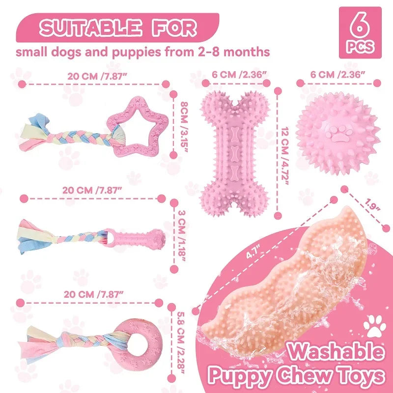 Dog Chew Toys for Cleaning Teeth Pink Soft Rubber Bone Funny Ball