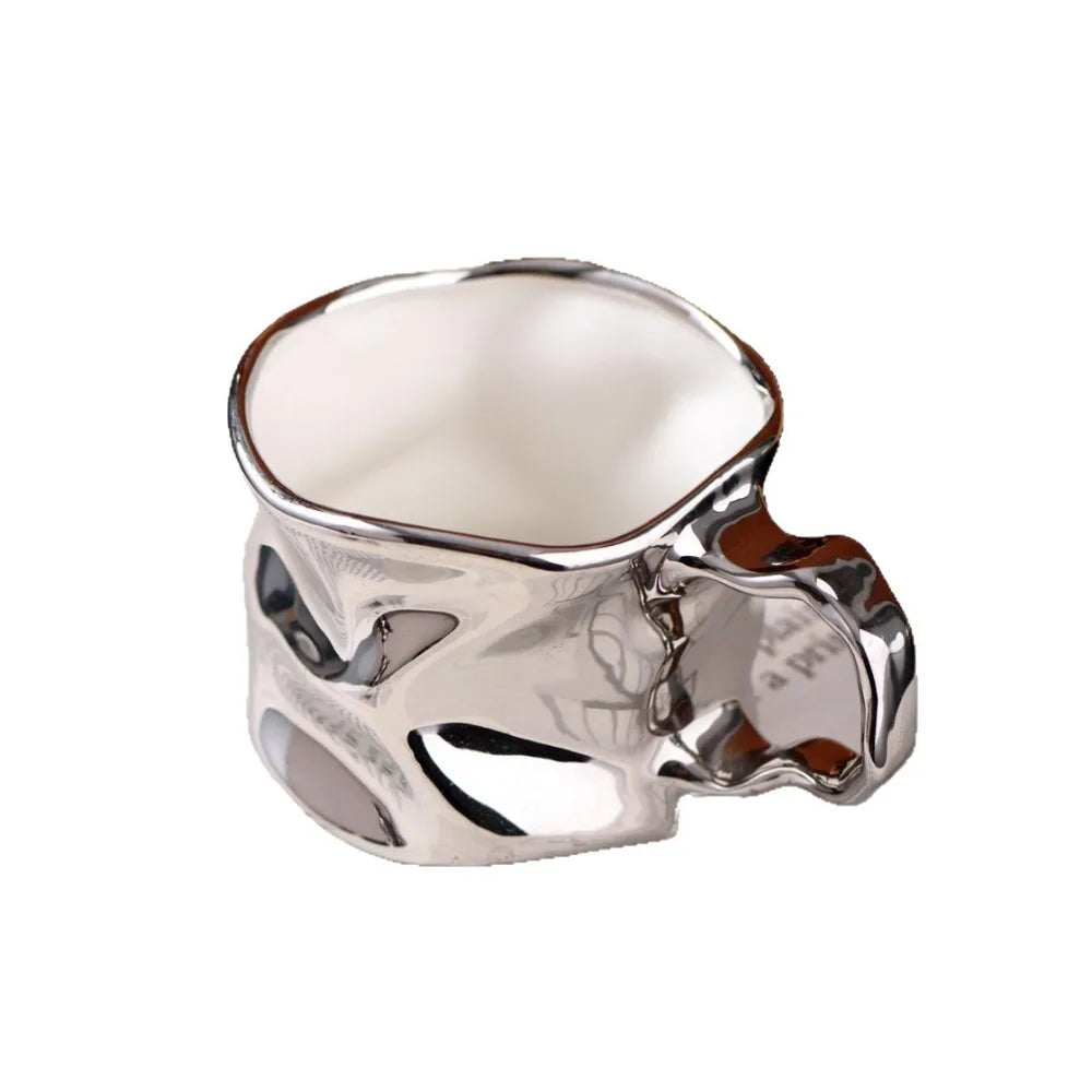 Modern Electroplated Silver Ceramic Coffee Cup Artistic Abstract