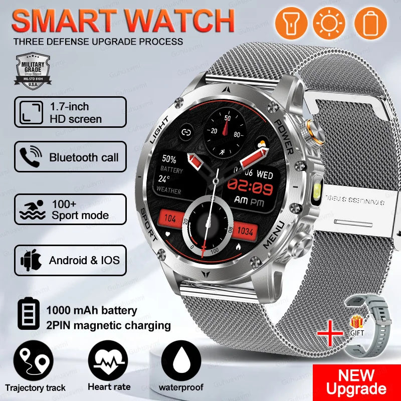 2026 Military Smart Watch Fitness Clock Men 466*466 AMOLED Screen 1000mAh Battery Flashlight Call Waterproof T-Rex 3 Smartwatchs