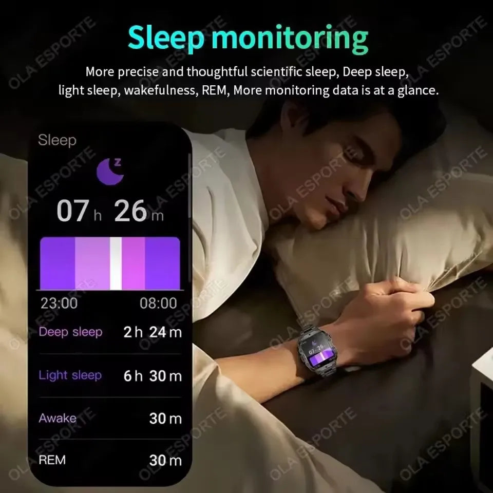 Military Smart Watch Men 3ATM Outdoor Sports Fitness Tracker Blood