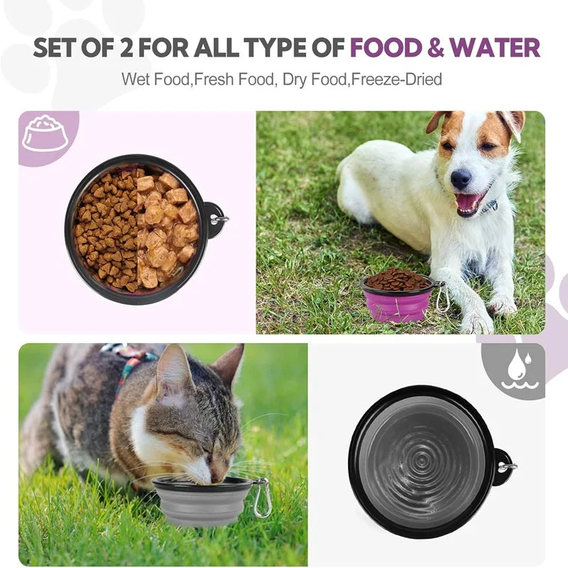 Folding Portable Silicone Dog Feeder Bowl 2 In 1 Pet Dispenser