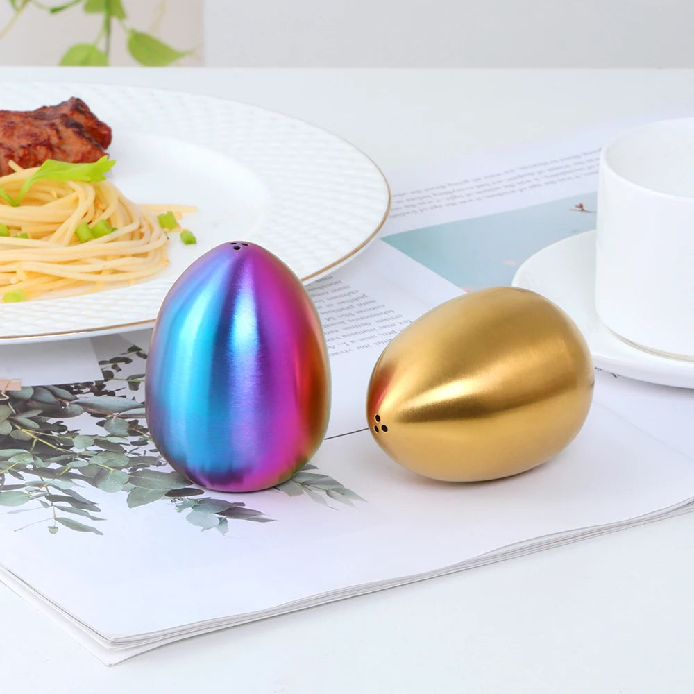 1/2PCS Salt Spice Pepper Shaker Stainless Steel Egg Shaped Condiment Bottle Kitchen Gadgets Metal Salt Pepper Holder Seasoning