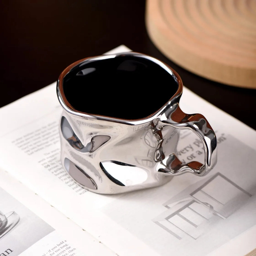 Modern Electroplated Silver Ceramic Coffee Cup Artistic Abstract