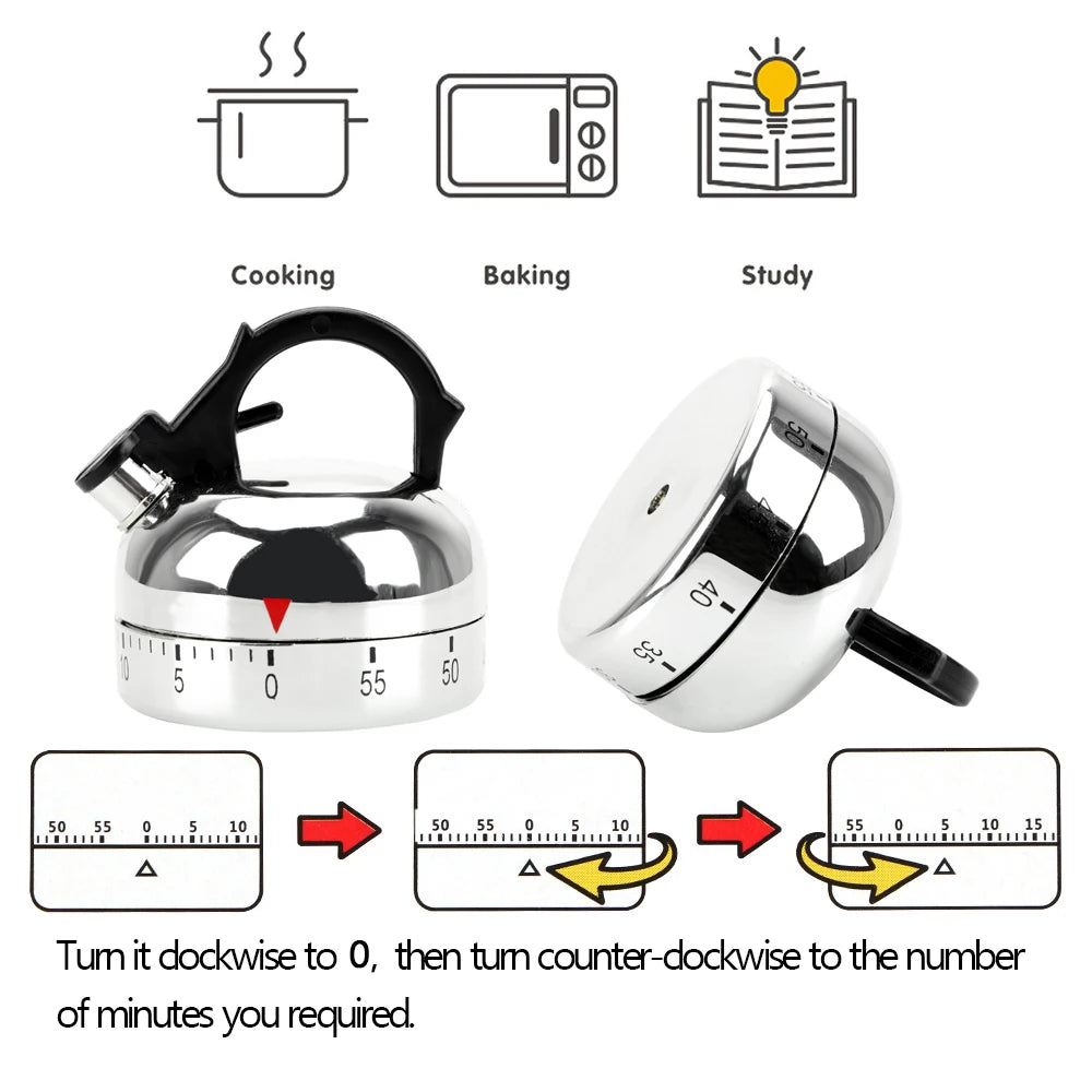 Kitchen Tool Gadgets 60 Minutes Kitchen Timer Kettle Shape Mechanical