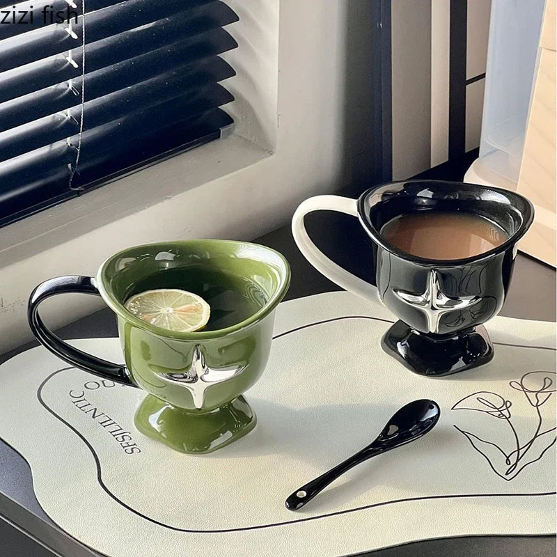 Simple Ceramic Mug Large Handle Coffee Cup Milk Mug Breakfast Cup