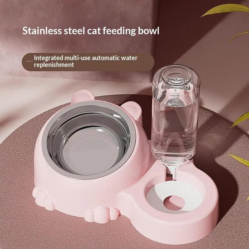 Pet Bowl 2-in-1 Auto Water Feeder, Tilted Elevated Cat Dog Bowl For
