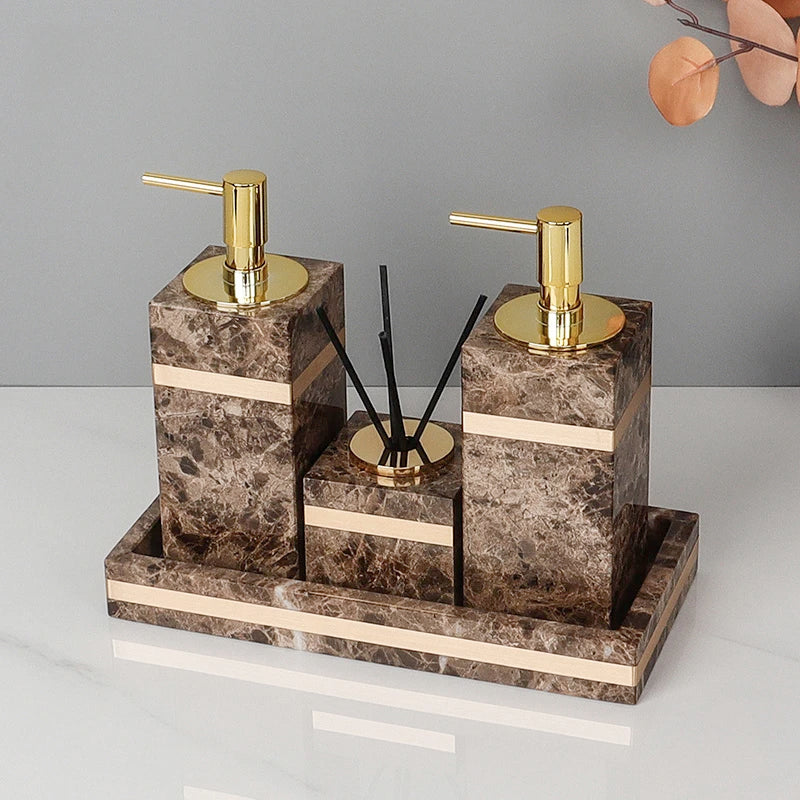 Emperador Dark Natural Marble Bathroom Set Luxury Stone Toothbrush